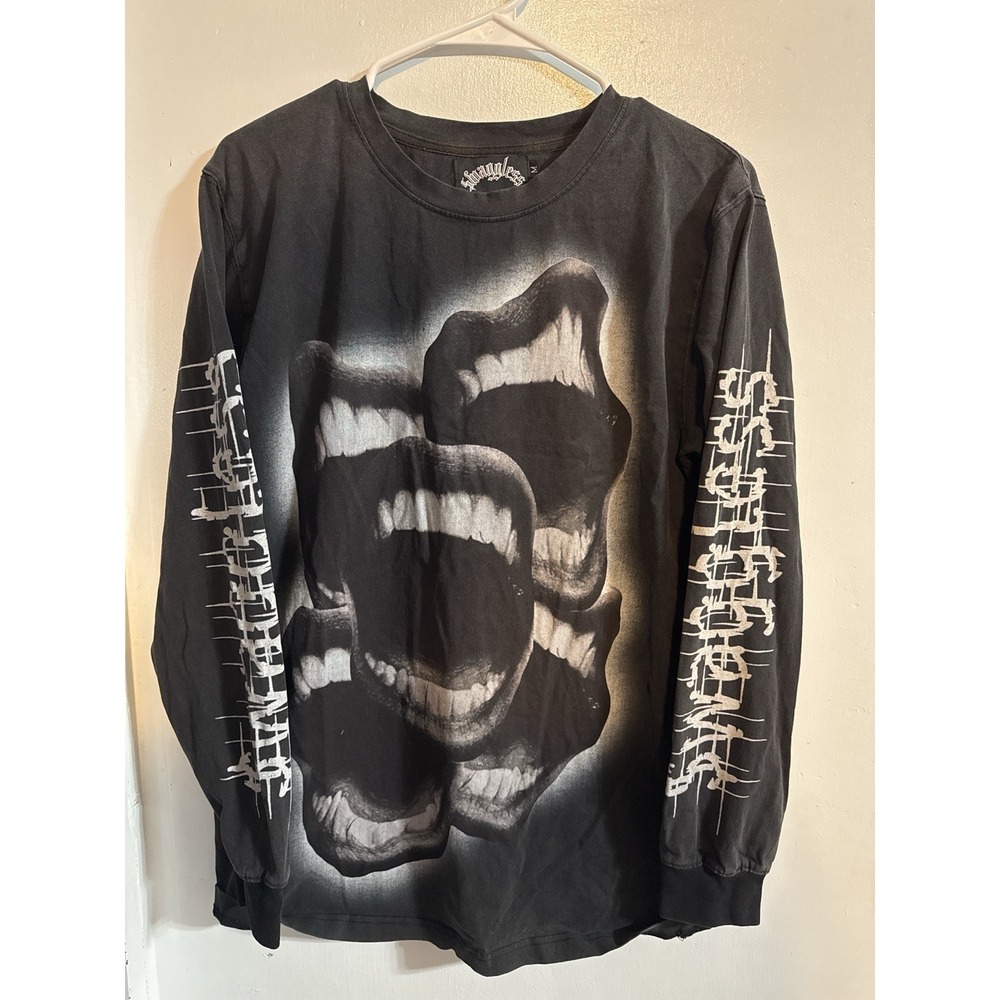 Swagless Mouth Graphic Long Sleeve Shirt Black Goth Grunge Size M